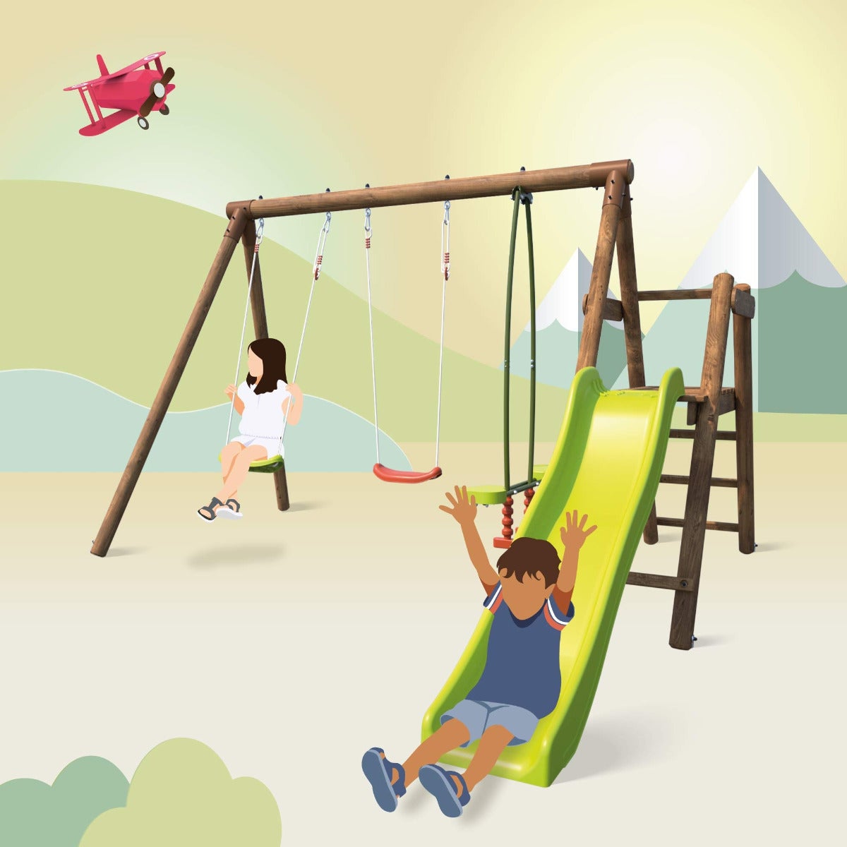 Soulet Speeltoestel Figue met Glijbaan, Dubbele Schommel en Wip