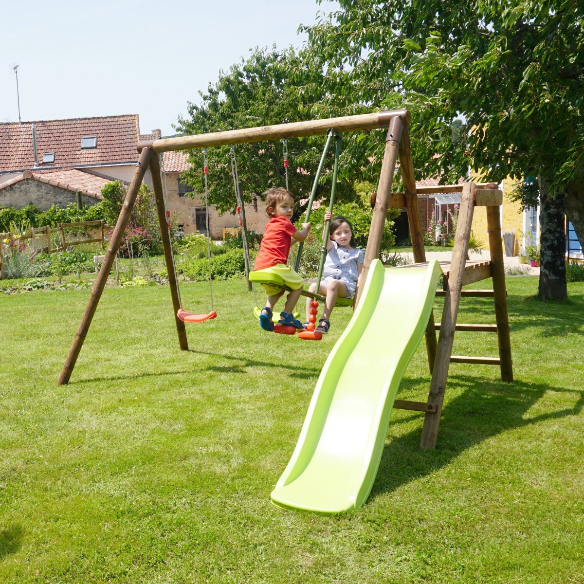 Soulet Speeltoestel Figue met Glijbaan, Dubbele Schommel en Wip