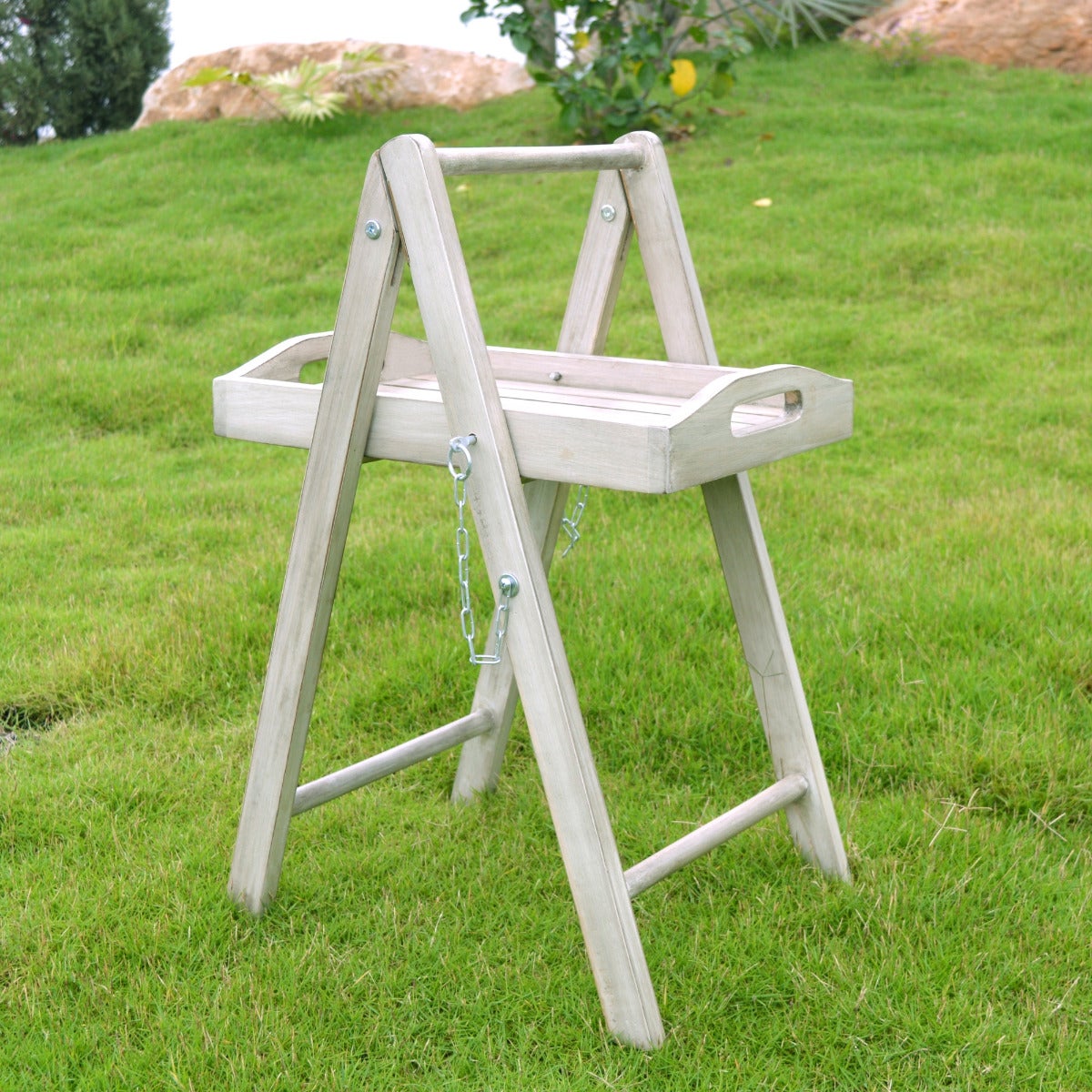 Bijzettafeltje Acacia Greywash met Uitneembaar Dienblad