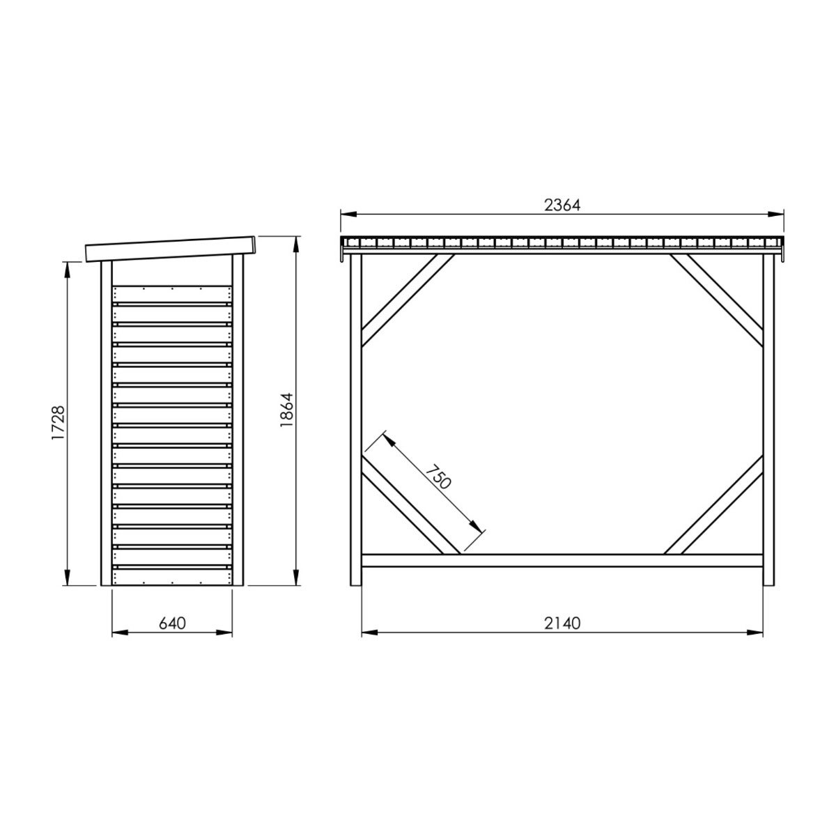 Haardhout Berging Dallas met Bitumen Dak 226 cm