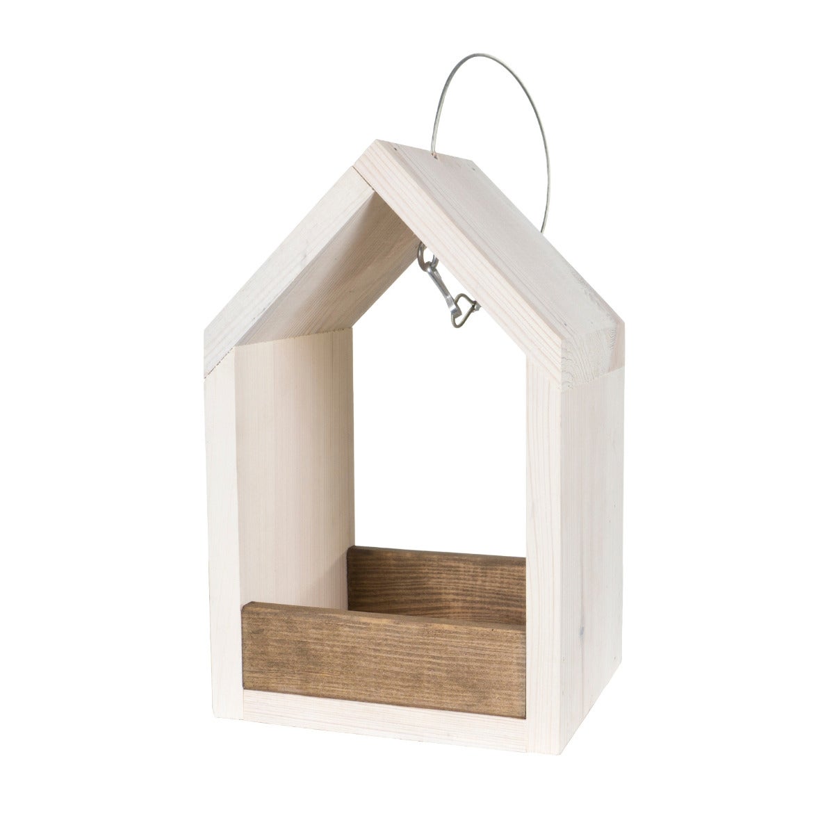 Vogelvoederhuis Hangend met Metalen Draad en Vetbol Bevestiging - White Wash/Walnoot