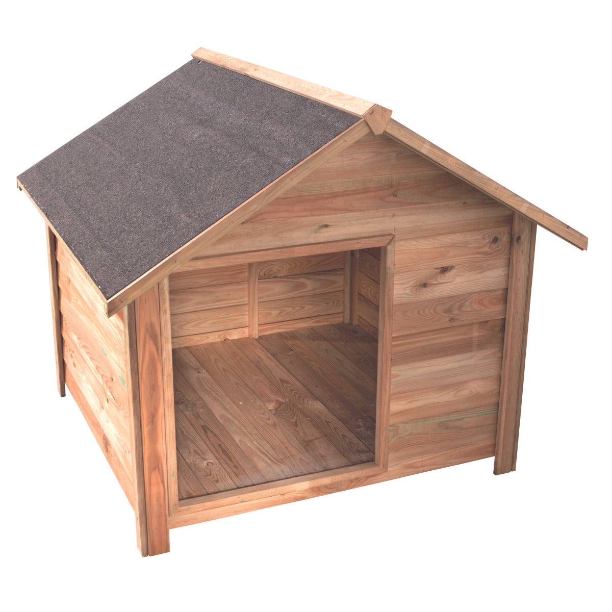 Hondenhok Willow Puntdak met Dakleer Hout - Groot 120 x 114 cm