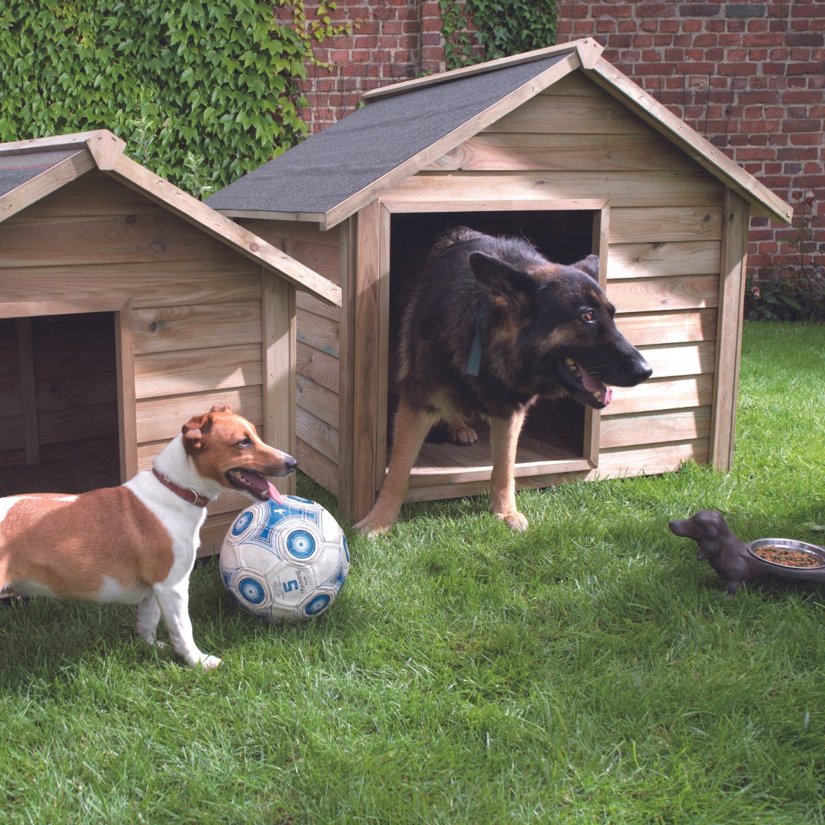 Hondenhok Willow Puntdak met Dakleer Hout - Groot 120 x 114 cm