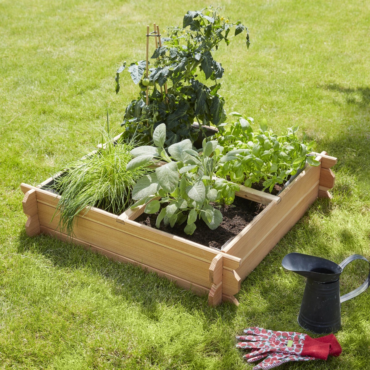 Moestuinbak met Worteldoek Larikshout 80 x 80 cm