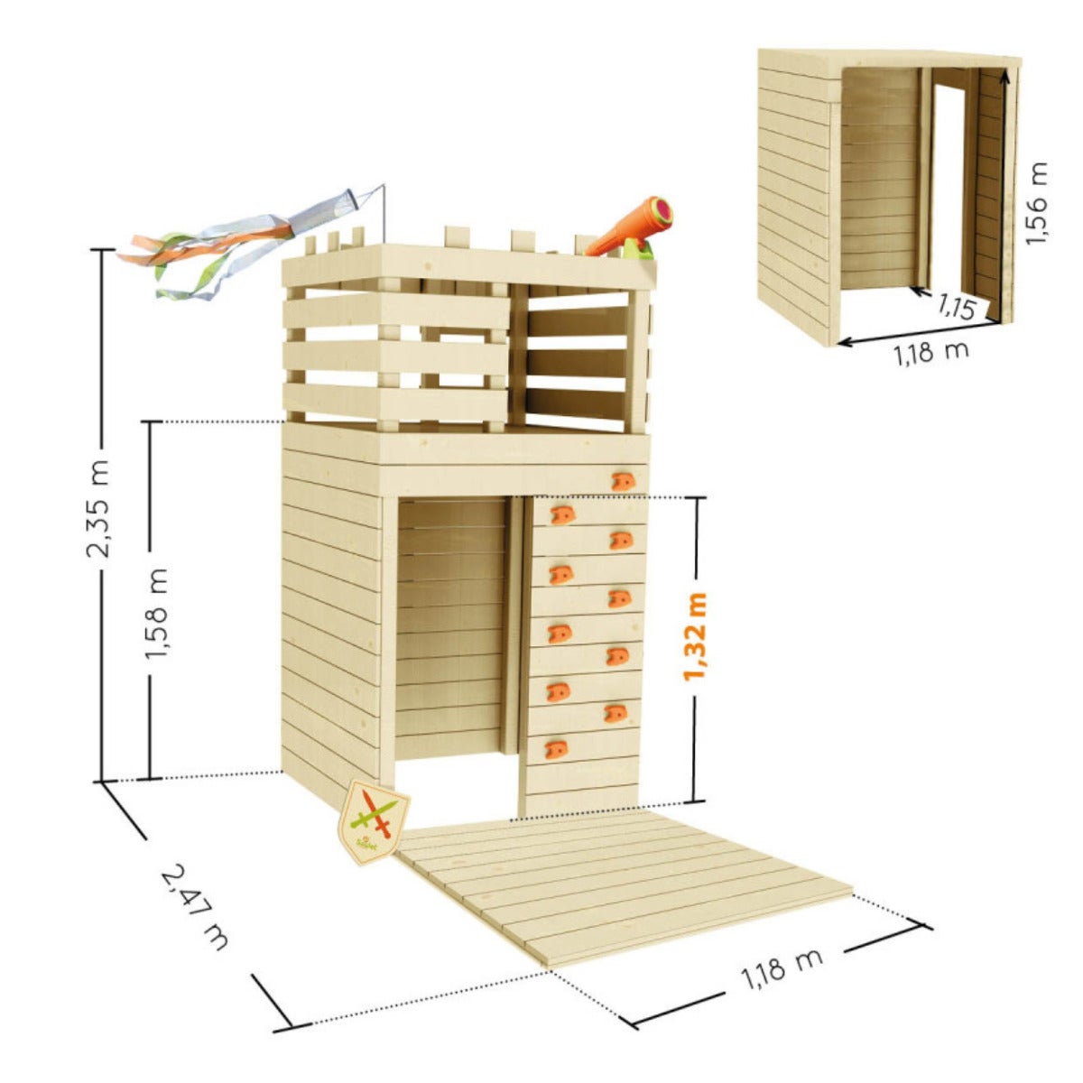 Soulet Kasteel Speelhuis Hout met Klimmuur - 118 x 247 x 235 cm