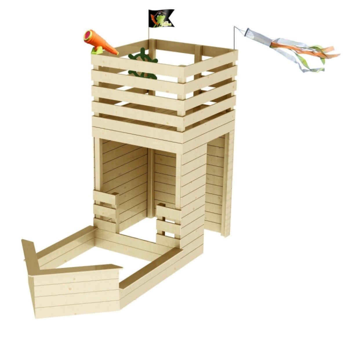 Soulet Piratenschip Speelhuis Hout met Zandbak en Klimmuur - 133 x 315 x 228 cm