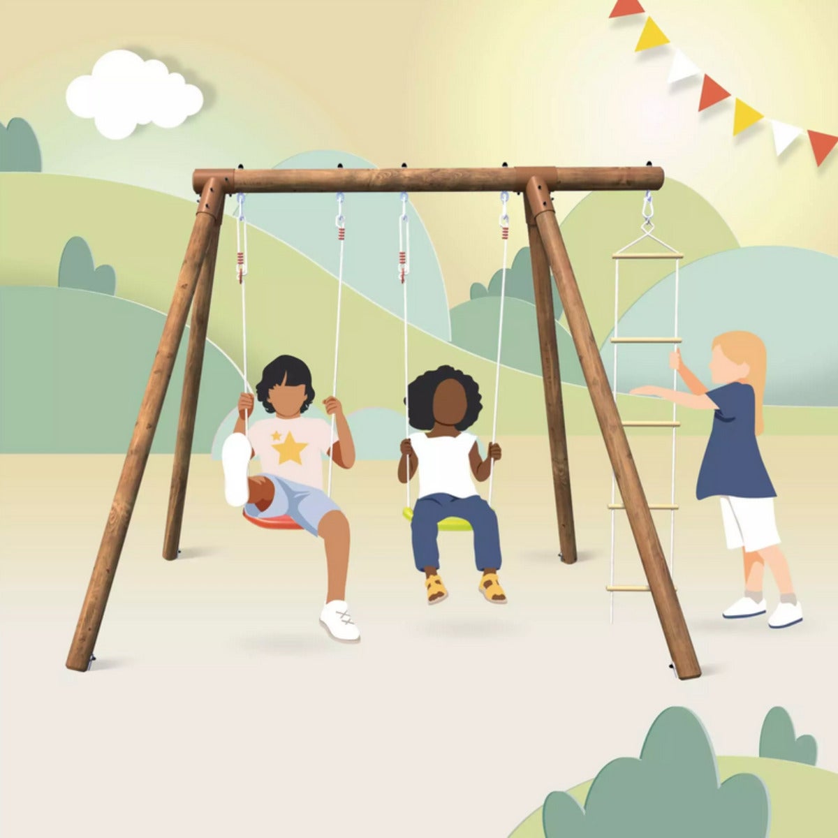 Soulet Speeltoestel Tonka met Dubbele Schommel en Touwladder