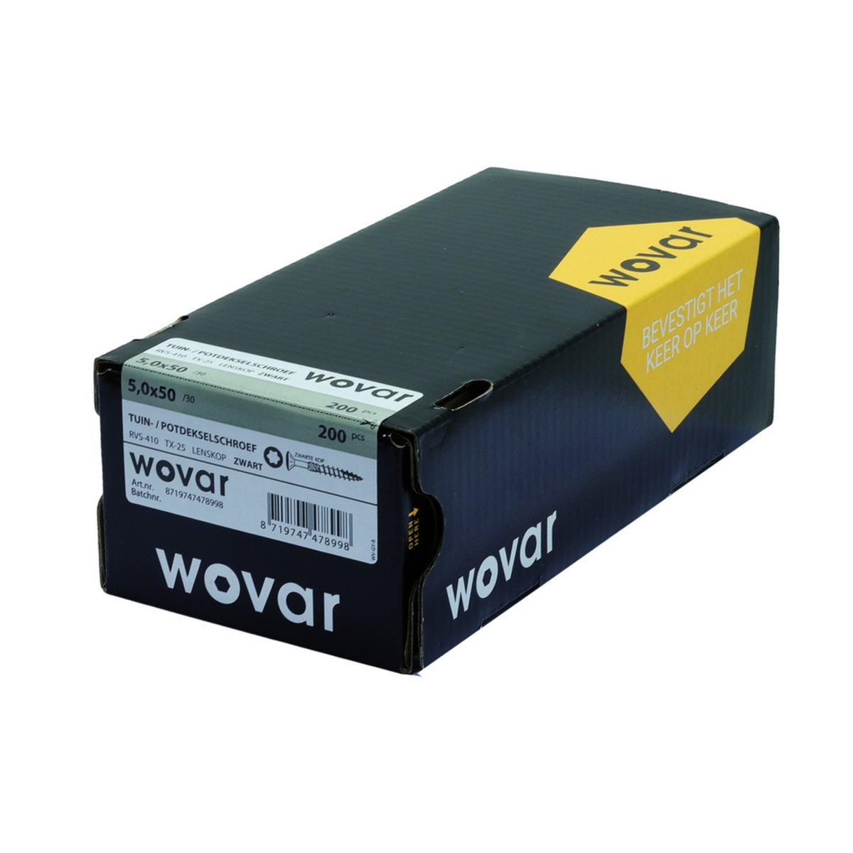 Tuinschroeven Zwart RVS 410 5 x 50 mm Torx 25 met Snijpunt - Doos 200 Stuks