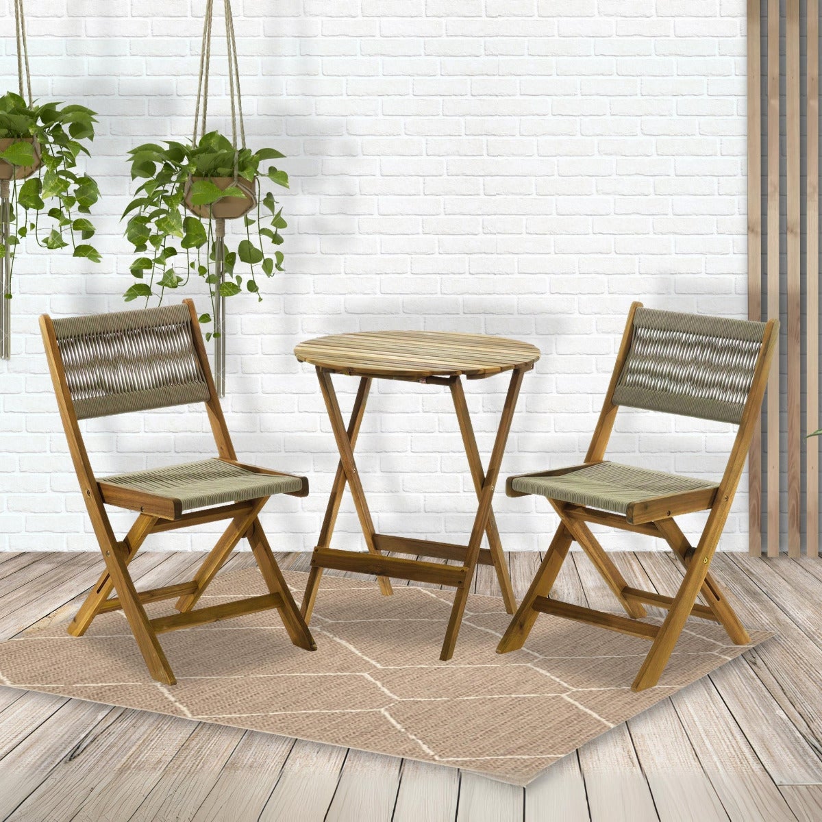 Bistroset Taupe Rope Acacia Hardhout