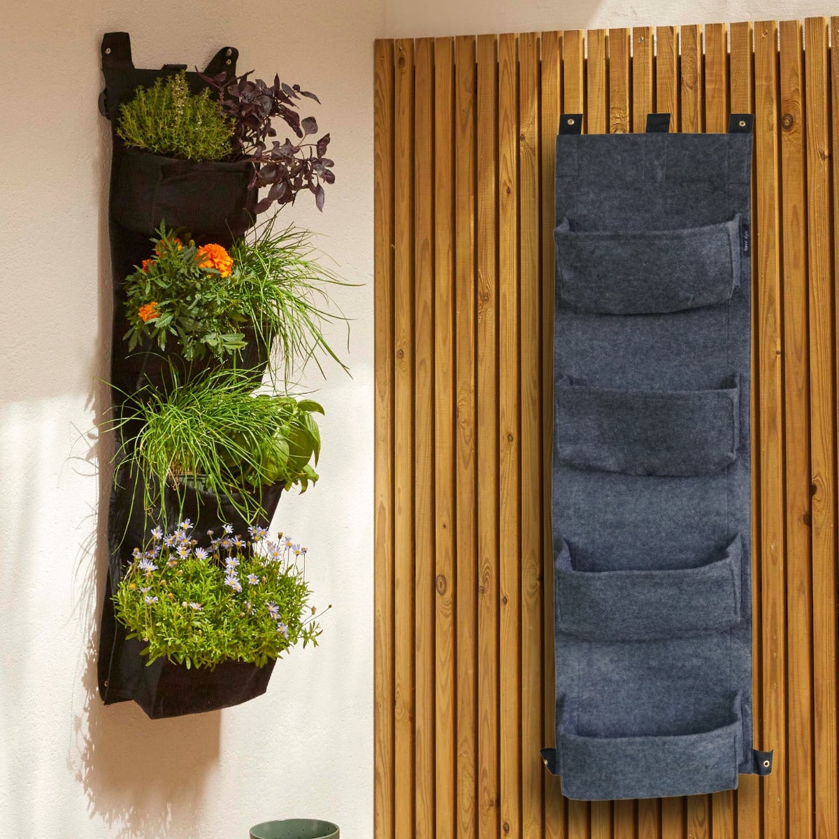 Verticaal Hangende Plantenzak met 4 Vakken Grijs 100 x 30 cm