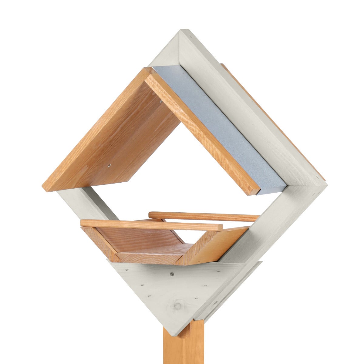 Vogelvoederhuis Op Paal Met Plexiglas en Zinken Dak - Ruit Design Eiken Kleur